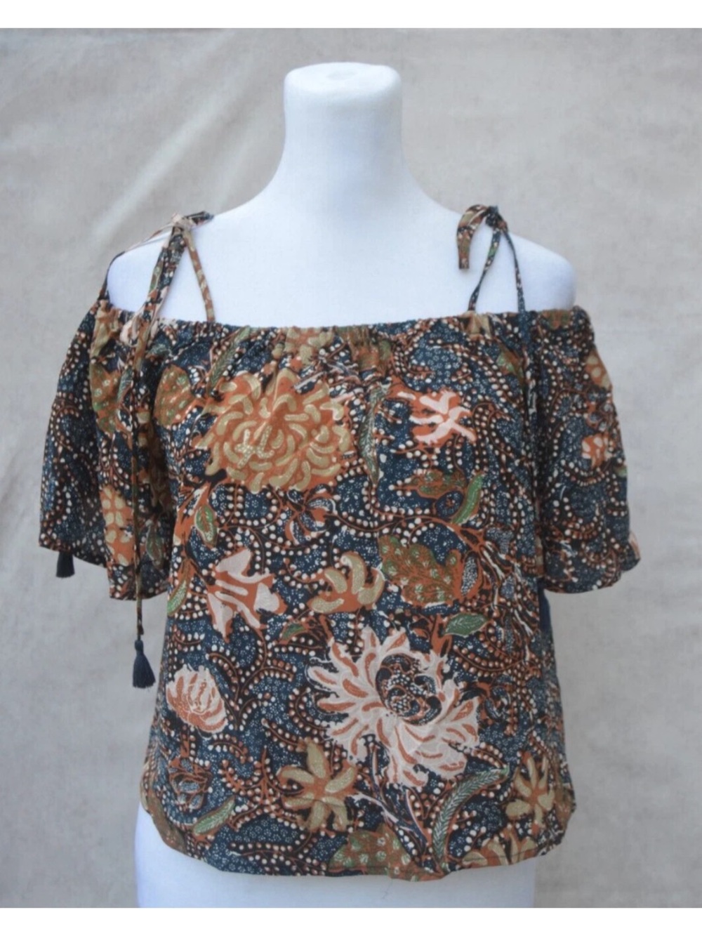 Madewell Women's Size XS Silk Floral Off shoulder Crop Top